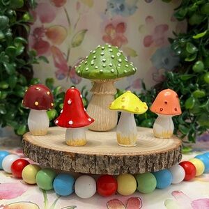 Whimsical Mini Garden Multi Colored Mushroom Decor Set